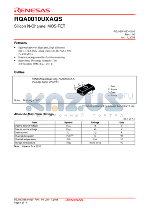 RQA0010UXAQS datasheet - Silicon N-Channel MOS FET