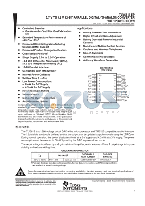 V62/03615-01XE datasheet - 2.7 V TO 5.5 V 12-BIT PARALLEL DIGITAL-TO-ANALOG CONVERTER WITH POWER DOWN