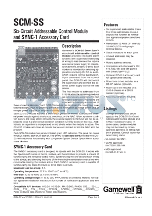 SCM-SS datasheet - Six-Circuit Addressable Control Module