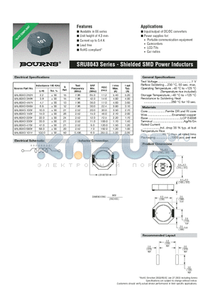 SRU8043 datasheet - Shielded SMD Power Inductors
