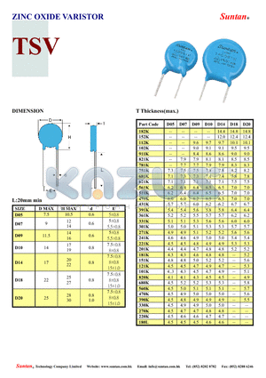 TSV datasheet - ZINC OXIDE VARISTOR