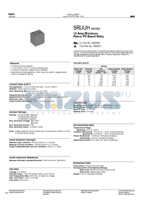 SRUUH-SH-109D1 datasheet - 15 Amp Miniature Power PC Board Relay