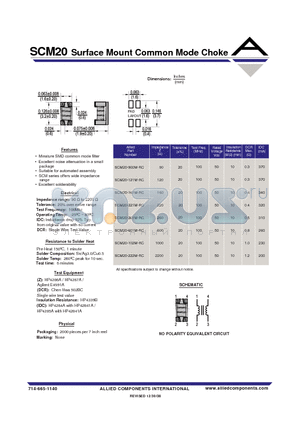 SCM20-161M-RC datasheet - Surface Mount Common Mode Choke