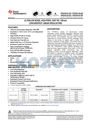 V62/03644-01YE datasheet - ULTRALOW NOISE, HIGH PSRR, FAST RF, 100-mA LOW-DROPOUT LINEAR REGULATORS