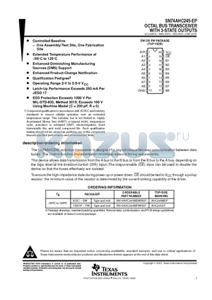 V62/03650-01YE datasheet - OCTAL BUS TRANSCEIVER WITH 3-STATE OUTPUTS