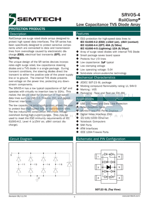 SRV05-4 datasheet - Low Capacitance TVS Diode Array