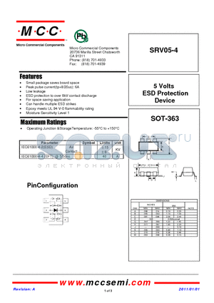 SRV05-4 datasheet - 5 Volts ESD Protection Device