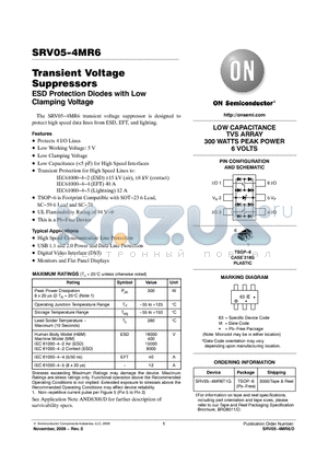 SRV05-4MR6T1G datasheet - Transient Voltage Suppressors ESD Protection Diodes with Low Clamping Voltage