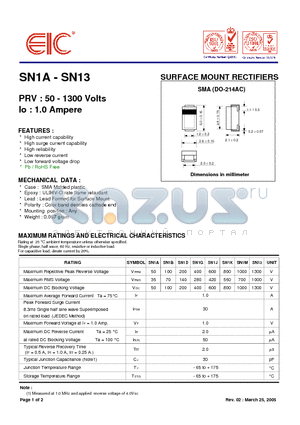 SN1A datasheet - SURFACE MOUNT RECTIFIERS