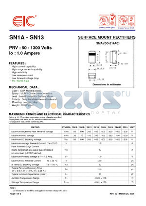 SN1B datasheet - SURFACE MOUNT RECTIFIERS