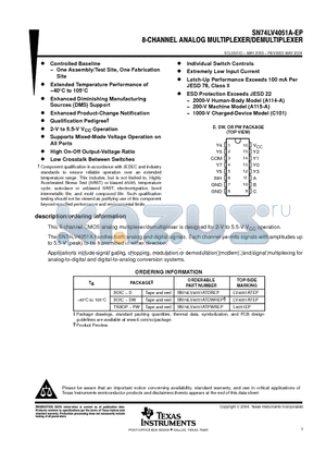 V62/03664-01XE datasheet - 8-CHANNEL ANALOG MULTIPLEXER/DEMULTIPLEXER