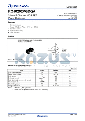 RQJ0202VGDQATL-E datasheet - Silicon P Channel MOS FET Power Switching