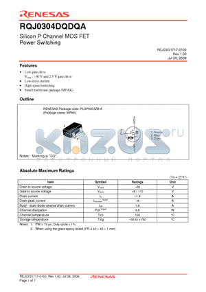 RQJ0304DQDQA datasheet - Silicon P Channel MOS FET Power Switching