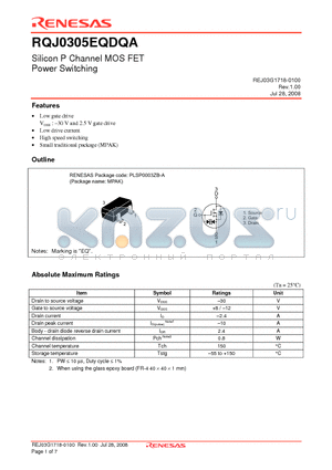 RQJ0305EQDQA datasheet - Silicon P Channel MOS FET Power Switching