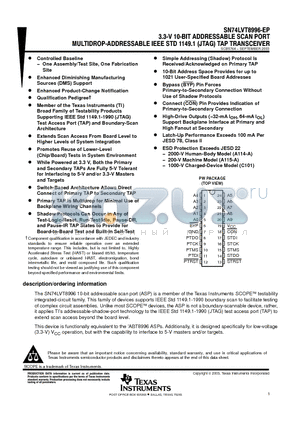 V62/04644-01YE datasheet - 3.3-V 10-BIT ADDRESSABLE SCAN PORT MULTIDROP-ADDRESSABLE IEEE STD 1149.1 (KTAG) TAP TRANSCEIVER