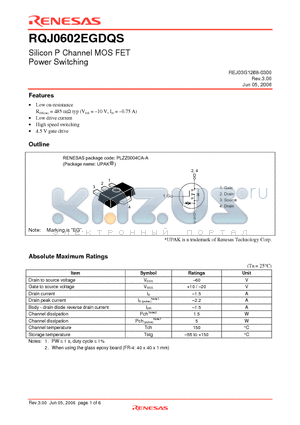 RQJ0602EGDQS datasheet - Silicon P Channel MOS FET Power Switching