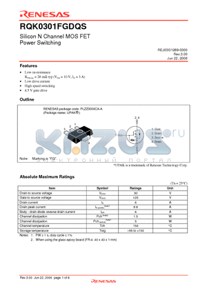 RQK0301FGDQS datasheet - Silicon N Channel MOS FET Power Switching