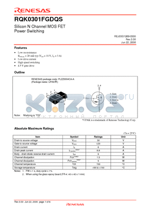 RQK0301FGDQSTL-E datasheet - Silicon N Channel MOS FET Power Switching