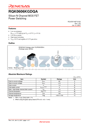 RQK0606KGDQA datasheet - Silicon N Channel MOS FET Power Switching
