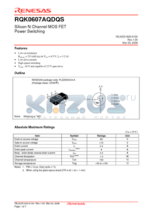 RQK0607AQDQSTL-E datasheet - Silicon N Channel MOS FET Power Switching