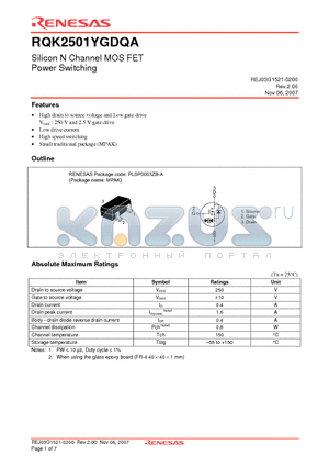 RQK2501YGDQA datasheet - Silicon N Channel MOS FET Power Switching
