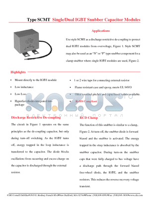 SCMT105K601H5N29-F datasheet - Single/Dual IGBT Snubber Capacitor Modules