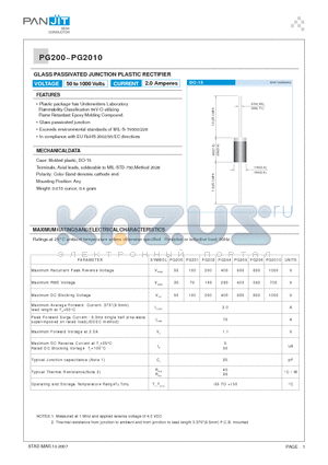 PG200_07 datasheet - GLASS PASSIVATED JUNCTION PLASTIC RECTIFIER