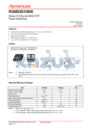 RQM2201DNS datasheet - Silicon N Channel MOS FET Power Switching