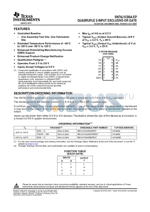 V62/04670-01XE datasheet - QUADRUPLE 2-INPUT EXCLUSIVE-OR GATE