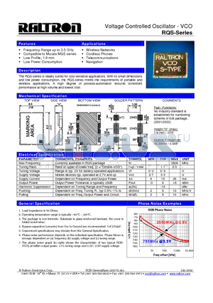 RQS datasheet - Voltage Controlled Oscillator - VCO