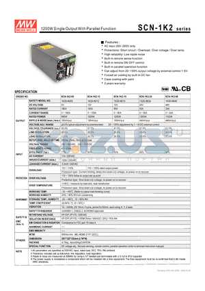 SCN-1K2-48 datasheet - 1200W Single Output With Parallel Function