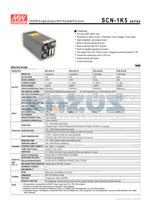 SCN-1K5-15 datasheet - 1500W Single Output With Parallel Function