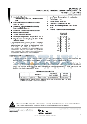 V62/04699-01XE datasheet - DUAL 4-LINE TO 1-LINE DATA SELECTOR/MULTIPLEXER WITH 3-STATE OUTPUTS