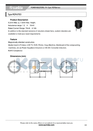 RCR875DNP-100L datasheet - POWER INDUCTORS < Pin Type: RCR Series>
