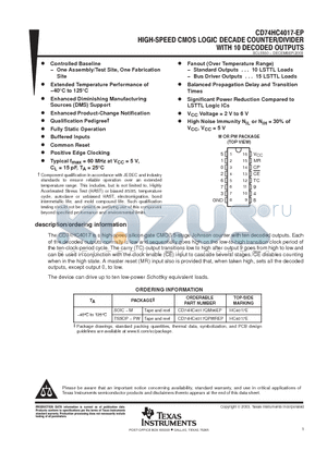 V62/04703-01YE datasheet - HIGH-SPEED CMOS LOGIC DECADE COUNTER/DIVIDER WITH 10 DECODED OUTPUTS