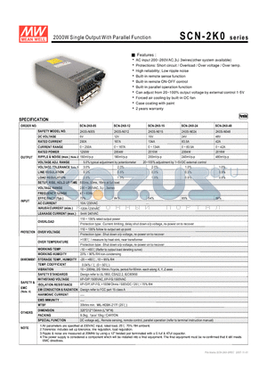 SCN-2K0-15 datasheet - 2000W Single Output With Parallel Function