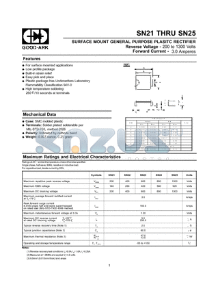 SN24 datasheet - SURFACE MOUNT GENERAL PURPOSE PLASITC RECTIFIER