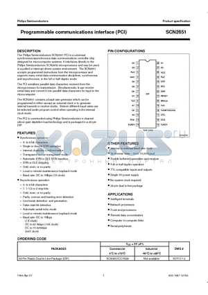 SCN2651 datasheet - Programmable communications interface PCI