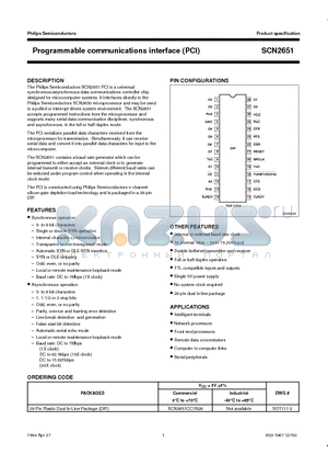 SCN2651CC1N28 datasheet - Programmable communications interface PCI