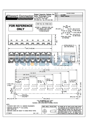 SS-73100-033 datasheet - CATEGORY 3 UNSHIELDED STACK JACK EIGHT CONTACT, EIGHT POSITION 50 MICRO INCHES GOLD 16 PORTS (8 ON 8)