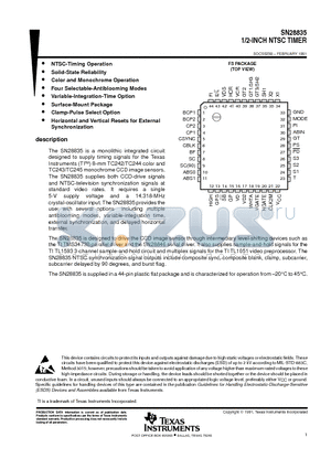 SN28835 datasheet - 1/2-INCH NTSC TIMER