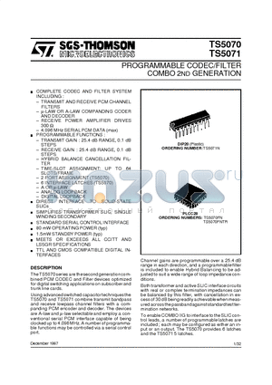 TSW5070FNTR datasheet - PROGRAMMABLE CODEC/FILTER COMBO 2ND GENERATION