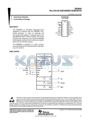 SN28838 datasheet - PAL-COLOR SUBCARRIER GENERATOR