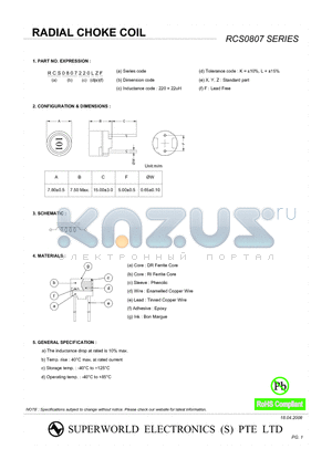 RCS0807 datasheet - RADIAL CHOKE COIL