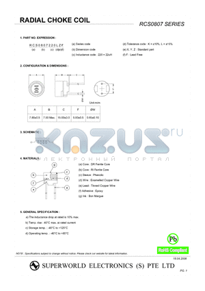 RCS0807101KZF datasheet - RADIAL CHOKE COIL