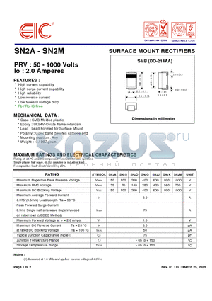 SN2A datasheet - SURFACE MOUNT RECTIFIERS