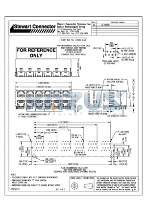 SS-73100-048 datasheet - HIGH PERFORMANCE SHIELDED STACK JACK EIGHT CONTACT, EIGHT POSITION 50 MICRO INCHES GOLD 12 PORTS (6 ON 6) STAINLESS STEEL FRONT SHIELD