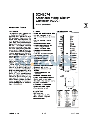 SCN2674BC3N40 datasheet - Advanced Video Display Controller (AVDC)