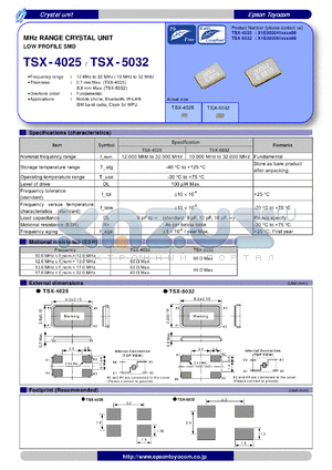 TSX-4025 datasheet - MHz RANGE CRYSTAL UNIT LOW PROFILE SMD