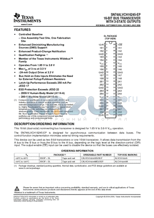 V62/04763-01XE datasheet - 16-BIT BUS TRANSCEIVER WITH 3-STATE OUTPUTS